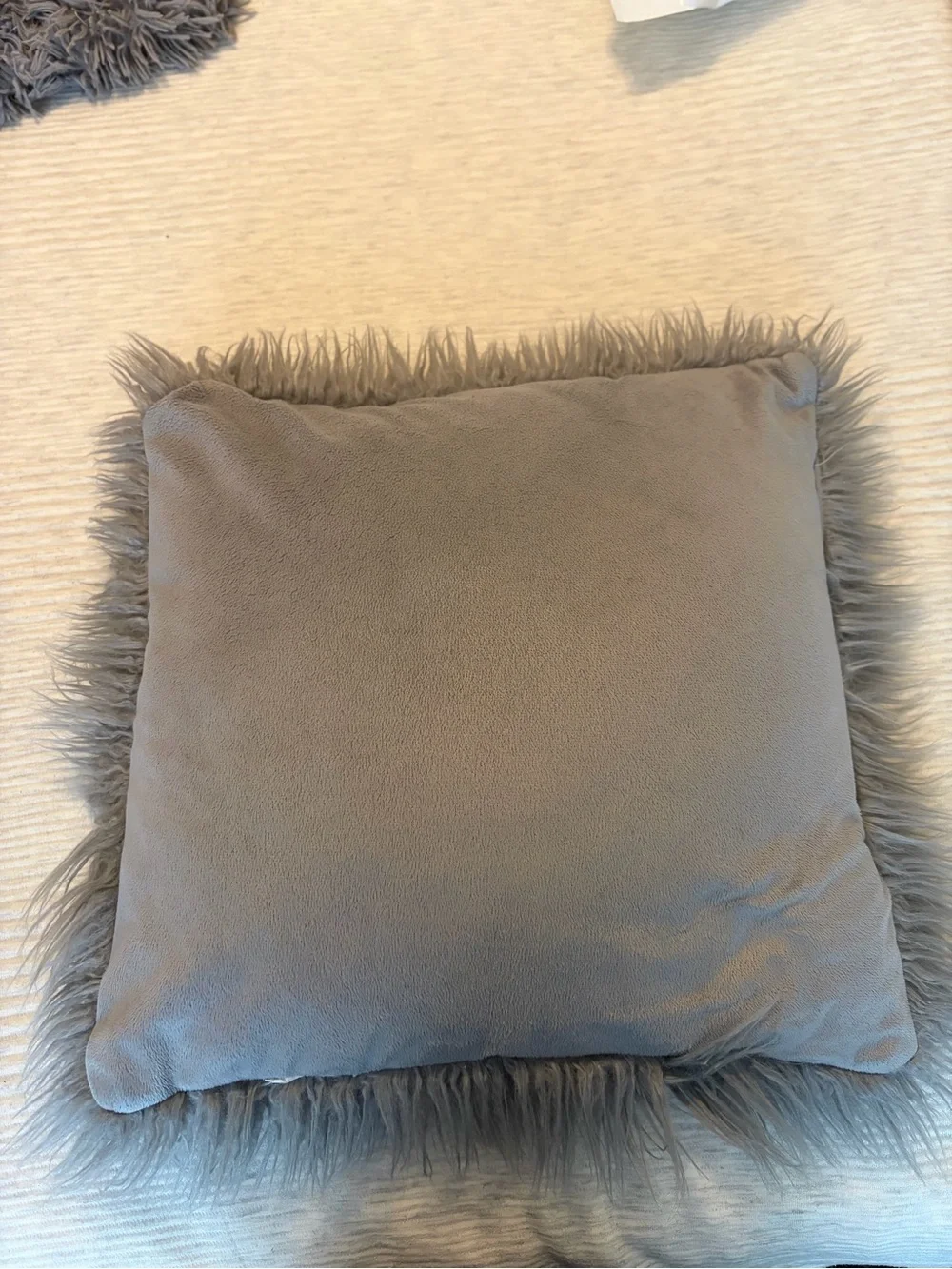 Plush Faux Fur Throw Pillow - Gray